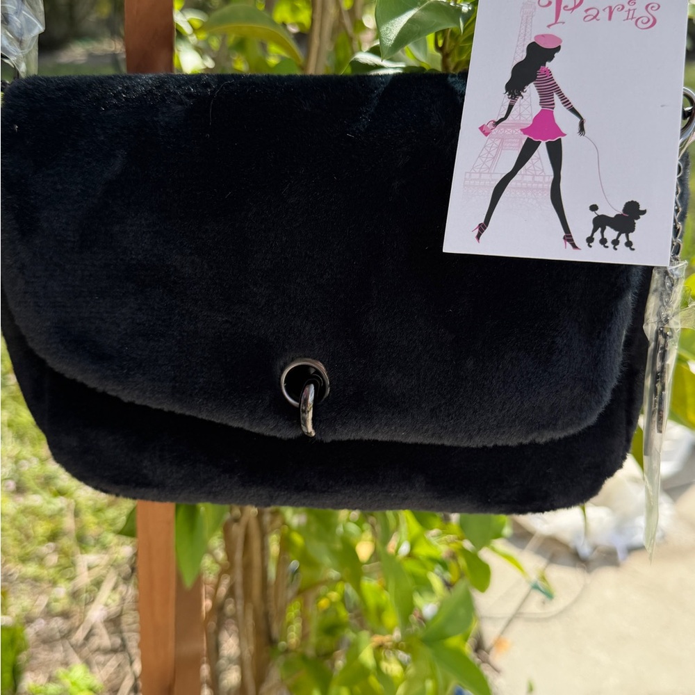 GILDA PARIS Noir Faux Fur Crossbody Bag In Black - Picture 10 of 16